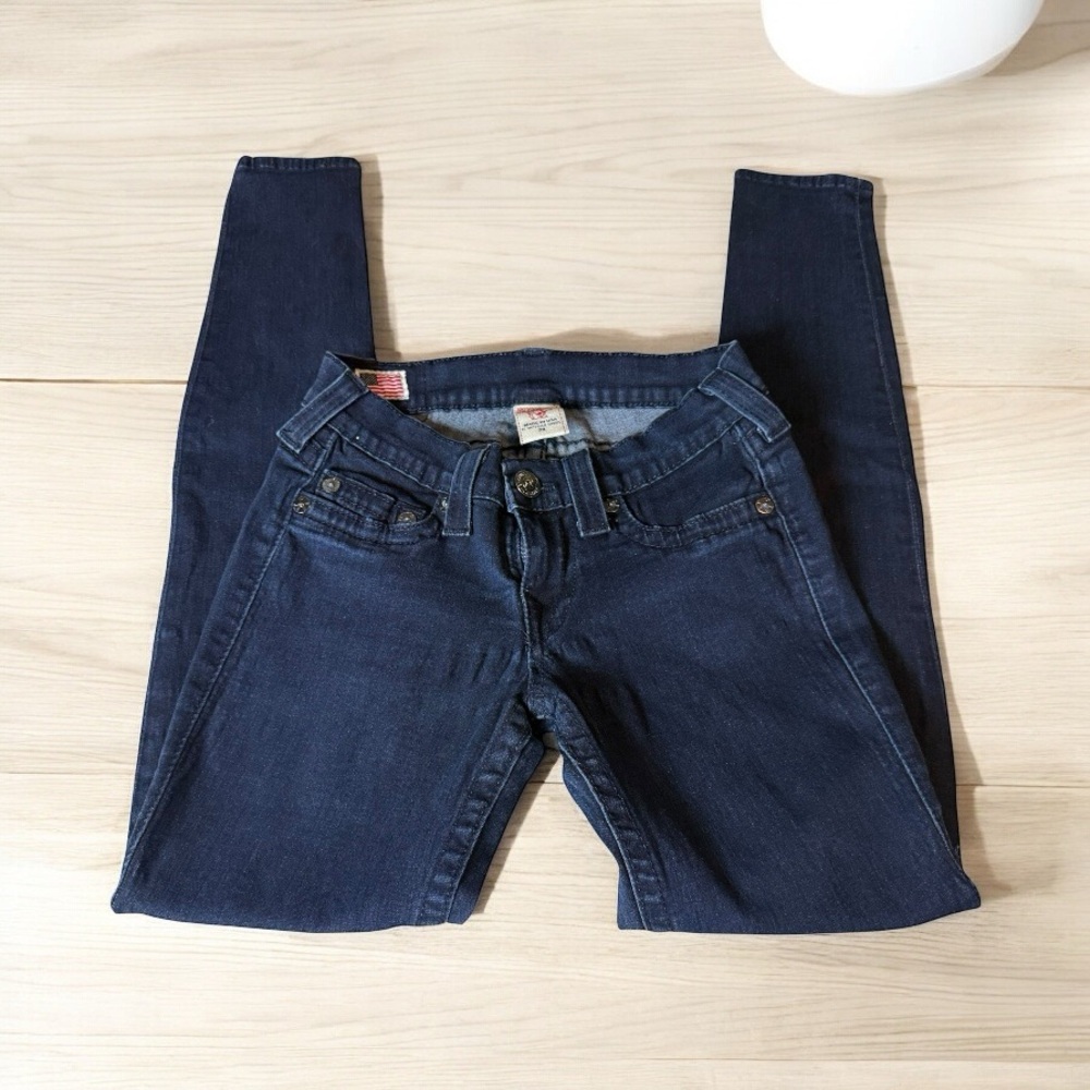 TRUE RELIGION SKINNY JEANS SIZE 24 WAIST/28 INSEAM DARK WASH MADE IN USA